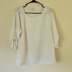 Old Navy Elite Anchor Print White Roll Tab Chiffon Blouse Size Medium - EUC